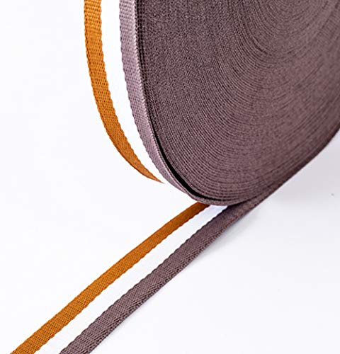 TUKA-i-AKUT 46 Metros x 25mm Cinta Colorido Correa de Correas de Cincha de Poliéster - 1,3mm Espesor, Cinta para Decoración Bricolaje Craft Mochila Flejes Delantal Bolsas, Marrón/Blanco/Gris, TKB5074