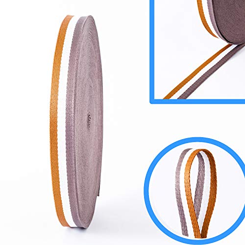 TUKA-i-AKUT 46 Metros x 25mm Cinta Colorido Correa de Correas de Cincha de Poliéster - 1,3mm Espesor, Cinta para Decoración Bricolaje Craft Mochila Flejes Delantal Bolsas, Marrón/Blanco/Gris, TKB5074