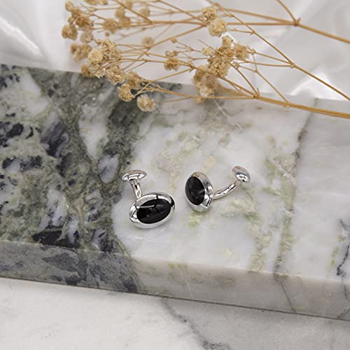 Tuscany Silver Men's Sterling Silver Oval Black Onyx Cufflinks