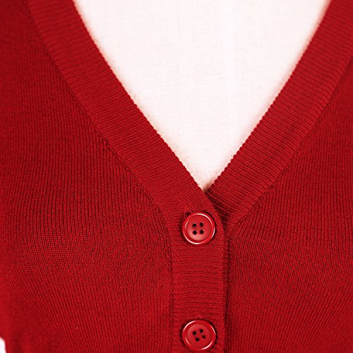Urban GoCo Mujeres Chaqueta Corta Punto de Manga 3/4 Rebecas Escote en V Bolero Cárdigan (L, Rojo)