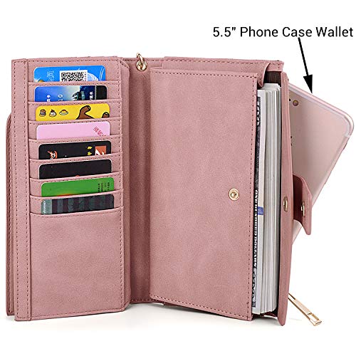 UTO - Mujer Cartera de Bloqueo de RFID PU Cuero Monedero Largo 21 Ranuras para Tarjetas Monedero Gran Capacidad Bolsillo para Móvil Rosa Nuevo