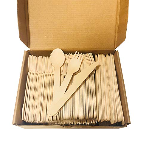 Vajilla de abedul de 6 pulgadas, vajilla degradable natural, 150 piezas, 50 cuchillos, 50 tenedores, 50 cucharadas para fiestas, bodas, baby showers