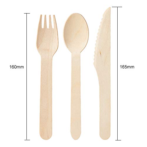Vajilla de abedul de 6 pulgadas, vajilla degradable natural, 150 piezas, 50 cuchillos, 50 tenedores, 50 cucharadas para fiestas, bodas, baby showers
