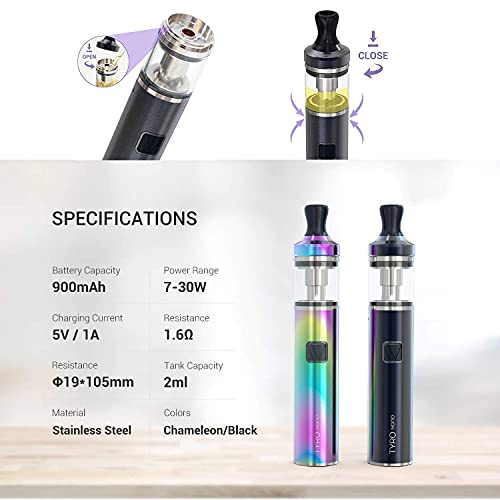 VAPTIO Tyro Nano KIT con 30W, 900mah Batería Todo en uno de inicio de cigarrillo electrónico Vape Estilo Vaporizador No E Liquid No Nicotine(arcoíris)