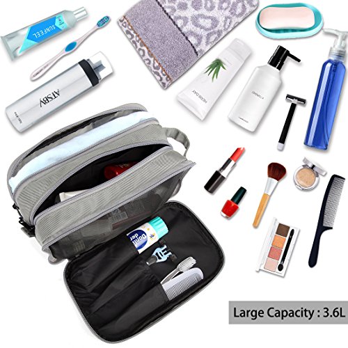 VASCHY Neceser Hombre,Bolso Mano Hombre Bolsa de Aseo Mujer Neceseres para Maquillaje Bolsa de Cosméticos Impermeable Bolsa de Lavado con Múltiples Bolsillos Gris