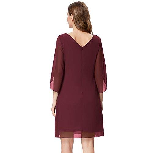 Vestido Ancho Gasa para Mujer Elegante Manga Corta Top Cuello Redondo Camiseta para Verano Primavera Vino Rojo XL Cl011125-1