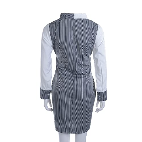 Vestido de Camisa de Manga Larga de Mujer Vestido Elegante con Patrón de Bloques de Color Mini Vestido Ajustado y Casual de Cuello en V de Primavera Otoño para Mujer (Blanco, M)