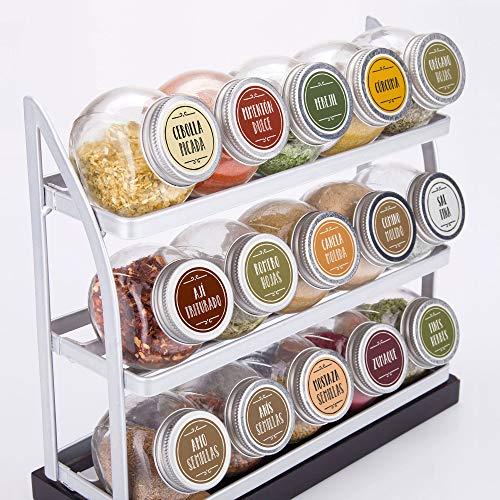 Vinta 210 etiquetas adhesivas en español para tarros y frascos de especias; preimpreso; codificado por colores; impermeable y resistente al aceite; 38mm; incluye etiquetas adicionales personalizables