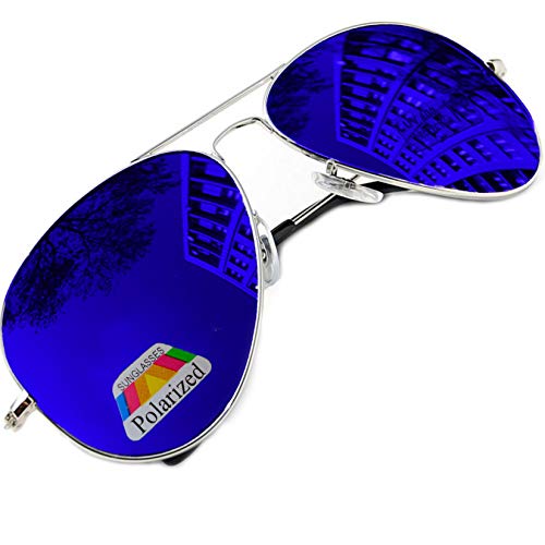 Vintage Retro Original Piloto Espejo Espejo Lente Polarizado Gafas de Sol Air Force Unisex Vintage Lens UV400 MFAZ Morefaz Ltd, Espejo azul., Taille unique