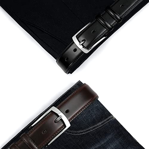 VRLEGEND Cinturones Hombre Cinturon Cuero de Traje Pantalón Trabajo 3.5CM Tallas Grandes 110-160CM,con Caja de Regalos (150cm, Negro)