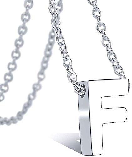 VU100 Collar Inicial F para Mujer Niñas Colgante Letra de Acero Inoxidable Plata, 45cm Cadena Cuerda