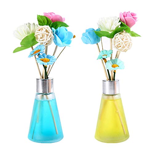 Wakauto 2Pcs Mini Flor Y Difusor de Caña Aroma Difusor de Aceite Esencial Ambientador de Flores para El Hogar Interior Adorno Interior (Colores Surtidos)