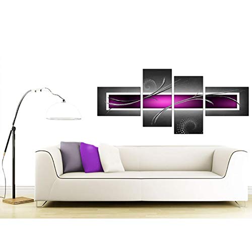 Wallfillers Cuadros en Lienzo Abstracto Grande Negro, Lila, Gris Lienzos de Pared 130cm 4092