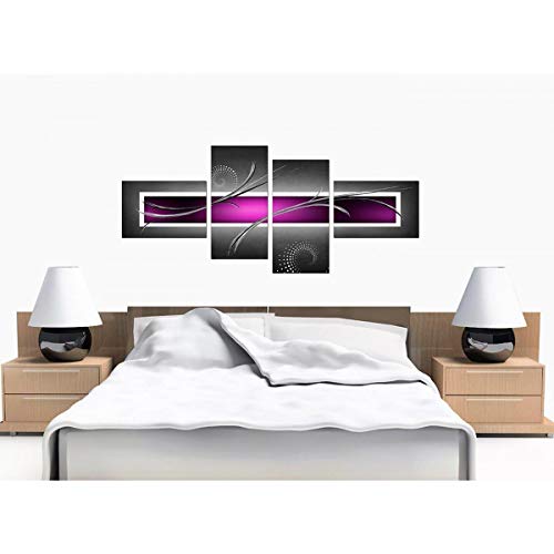 Wallfillers Cuadros en Lienzo Abstracto Grande Negro, Lila, Gris Lienzos de Pared 130cm 4092