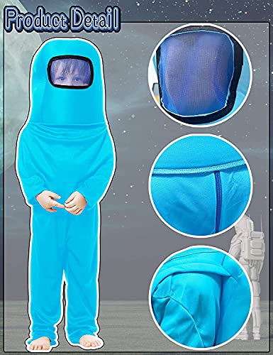 Waslary - Disfraz infantil de astronauta, mono con mochila, máscara, para niños, Halloween, cosplay, carnaval, fiesta de cumpleaños, color azul claro, talla L