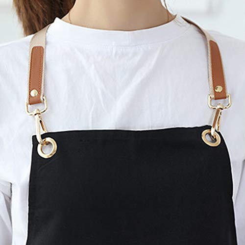 Watwass Negro Delantal Cocina Mujer Baratos Delantal Camarero Peluqueria Manualidades con Bolsillo