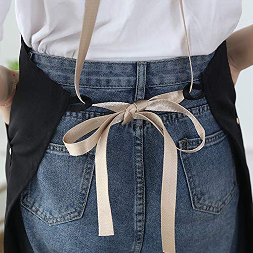 Watwass Negro Delantal Cocina Mujer Baratos Delantal Camarero Peluqueria Manualidades con Bolsillo