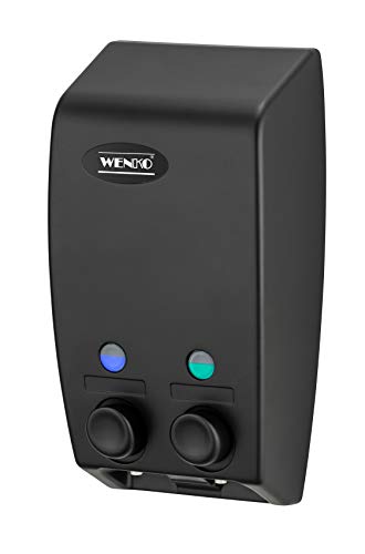 WENKO Dispensador de gel dos depósitos Varese - Dispensador de jabón líquido Capacidad: 0.9 l, Plástico (ABS), 13.5 x 25 x 8 cm, Negro