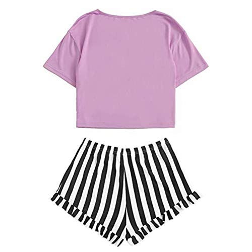 Wollaston 2021 - Tendencias de verano para mujer, diseño de pestañas, manga corta + pantalones cortos a rayas, juego de ropa para el hogar, 2021