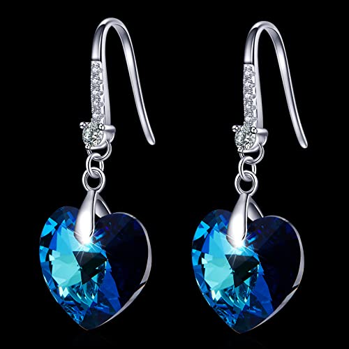 WXIVTD Pendientes Mujer Plata Colgante Blanco Oro Plateado Cristal Azul, Regalos Para San Valentin Regalos Mujer Dia de la Madre