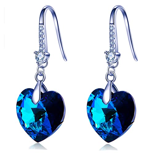 WXIVTD Pendientes Mujer Plata Colgante Blanco Oro Plateado Cristal Azul, Regalos Para San Valentin Regalos Mujer Dia de la Madre