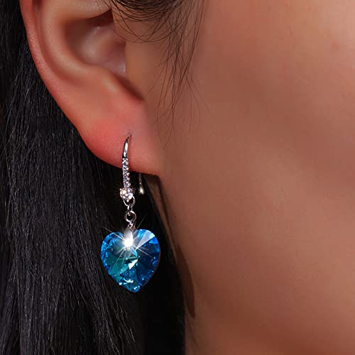 WXIVTD Pendientes Mujer Plata Colgante Blanco Oro Plateado Cristal Azul, Regalos Para San Valentin Regalos Mujer Dia de la Madre