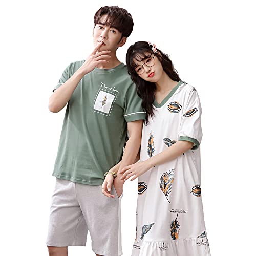 XFLOWR Chemise de Nuit Loungewear Couples 100% Coton Chemise de Nuit pour Femmes été Maison Robe vêtements de Nuit Robe de Nuit Chemise de Nuit Hommes L 1826M