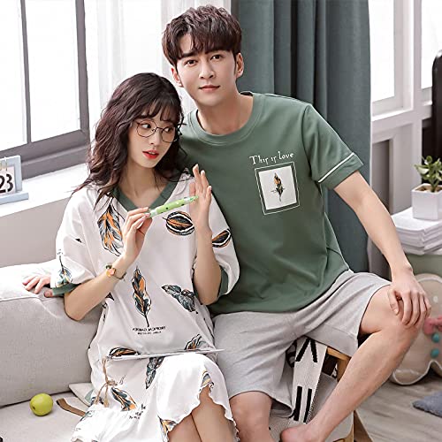 XFLOWR Chemise de Nuit Loungewear Couples 100% Coton Chemise de Nuit pour Femmes été Maison Robe vêtements de Nuit Robe de Nuit Chemise de Nuit Hommes L 1826M
