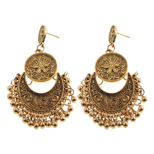 XIGAWAY Moda étnica Bali Jhumka Jhumki Brocado Oro Lotus México Gitano Pendiente, Plástico,