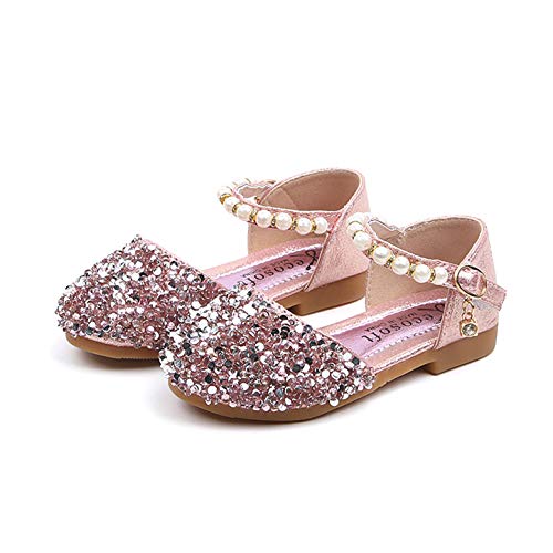 YOSICIL Bebé Niñas Zapatos de La Princesa de Lentejuelas Tacón Bajo Antideslizante Zapatillas de Ballet Latino Planos Zapatos de Fiesta Formal Cumpleaños Boda EU 21-36 Infantil 1-12 Años