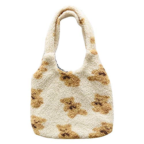 YUZZZKUNHCZ Bolsos para mujer, bolso de hombro para mujer, bolso de tela similar al cordero, bolso de piel esponjosa, bolso de mano para niñas, escuela, bonito bolso de algodón (color: A)
