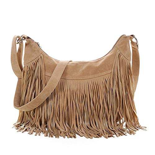 YUZZZKUNHCZ Bolsos para mujer, bolso de mensajero para mujer, bolso de borla para mujer, bolso de mensajero de moda (color: caqui)