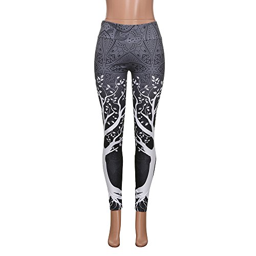 Yvelands Mujeres Liquidación Cintura Alta Yoga Shantou Wing Imprimir Legging Correr Pantalones Deportivos Pantalones (Gris,M)
