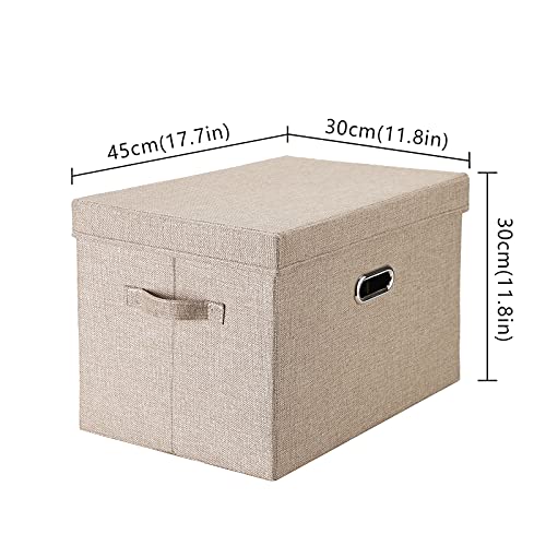 YYjop Caja de Almacenamiento con Tapa y Asa, Cesta de Almacenaje Plegable de Tela de Lino, Caja Organizadora de Juguetes, Ropa, Cosméticos y Libros, Almacenaje Dormitorio, Oficina (Beige, 44x30x30cm)