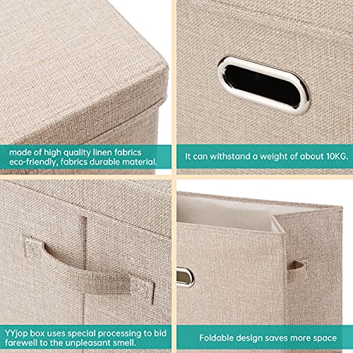 YYjop Caja de Almacenamiento con Tapa y Asa, Cesta de Almacenaje Plegable de Tela de Lino, Caja Organizadora de Juguetes, Ropa, Cosméticos y Libros, Almacenaje Dormitorio, Oficina (Beige, 44x30x30cm)