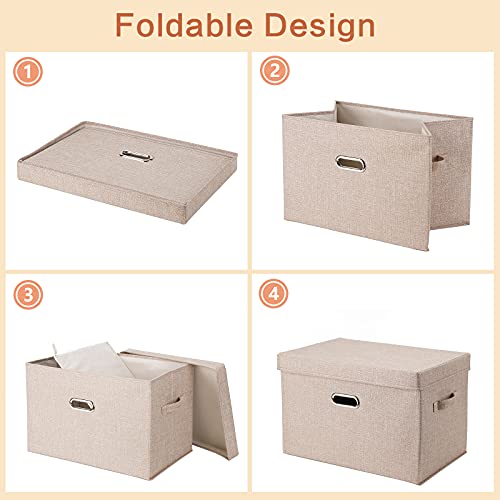YYjop Caja de Almacenamiento con Tapa y Asa, Cesta de Almacenaje Plegable de Tela de Lino, Caja Organizadora de Juguetes, Ropa, Cosméticos y Libros, Almacenaje Dormitorio, Oficina (Beige, 44x30x30cm)