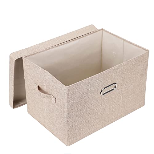 YYjop Caja de Almacenamiento con Tapa y Asa, Cesta de Almacenaje Plegable de Tela de Lino, Caja Organizadora de Juguetes, Ropa, Cosméticos y Libros, Almacenaje Dormitorio, Oficina (Beige, 44x30x30cm)