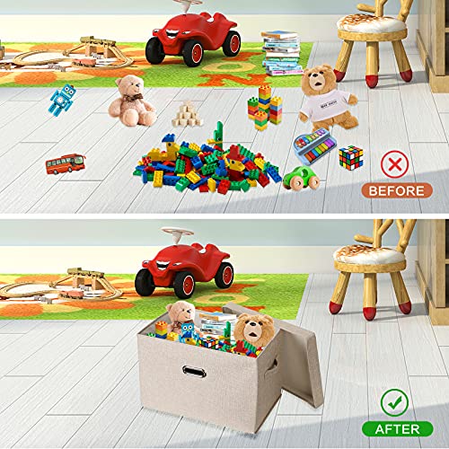 YYjop Caja de Almacenamiento con Tapa y Asa, Cesta de Almacenaje Plegable de Tela de Lino, Caja Organizadora de Juguetes, Ropa, Cosméticos y Libros, Almacenaje Dormitorio, Oficina (Beige, 44x30x30cm)