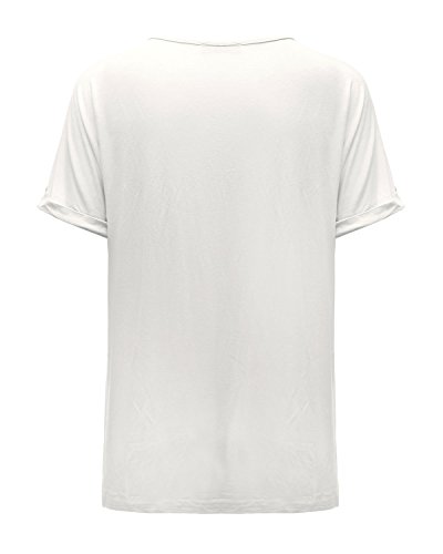 ZANZEA Camisetas Mujer Manga Corta Verano Holgada Top Tallas Grandes Baratas Cuello V Casual Blusa Suelta Color Sólido/Estampado T Shirt 01 Color Sólido-Blanco L