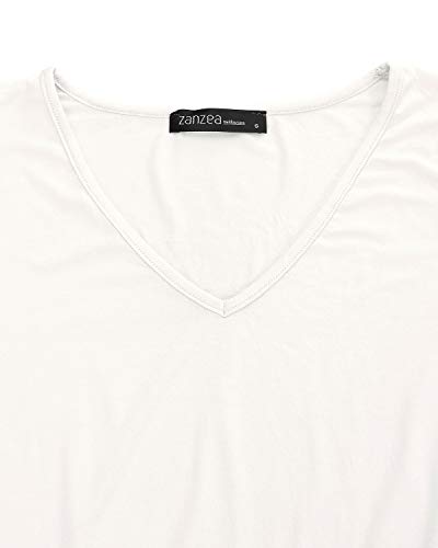 ZANZEA Camisetas Mujer Manga Corta Verano Holgada Top Tallas Grandes Baratas Cuello V Casual Blusa Suelta Color Sólido/Estampado T Shirt 01 Color Sólido-Blanco L