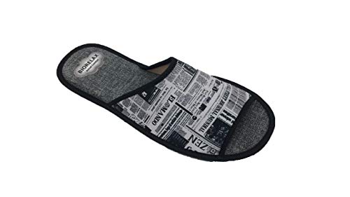Zapatillas de Estar por casa/Biorelax/Primavera-Verano/Periódico/Color Gris/Puntera Abierta/con Cámara de Aire/Talla 44