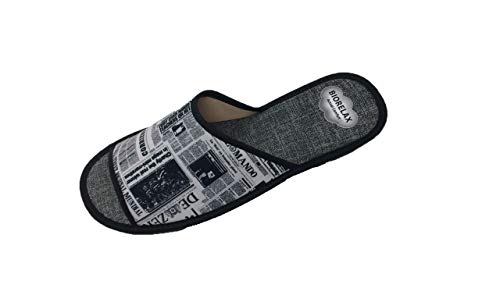 Zapatillas de Estar por casa/Biorelax/Primavera-Verano/Periódico/Color Gris/Puntera Abierta/con Cámara de Aire/Talla 44