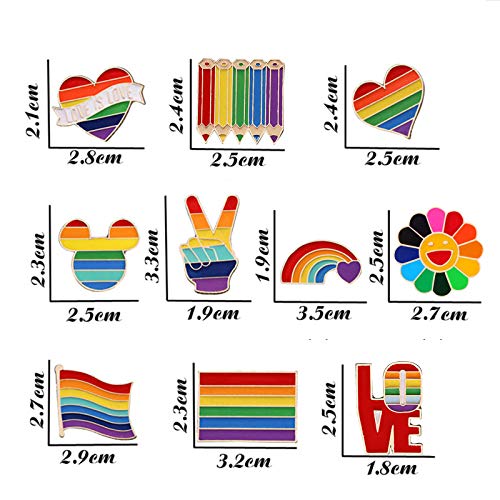 10 Broches Arcoíris, Solapa Regalo Broche de Metal, Broches Arcoíris del Orgullo LGBT, Pines Arcoíris para Lesbianas Gays LGBT, para Suéteres, Pañuelos en la Cabeza, Vestidos, Trajes, Bolsos, Mochilas