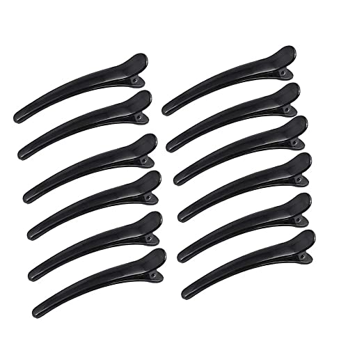 12 Piezas Pinzas Pelo Peluqueria,Plastico Clip para Cabello Pinzas de Peluqueria Profesional para Decorar y Cabello Estilismo de Salón Accesorios,Negro.