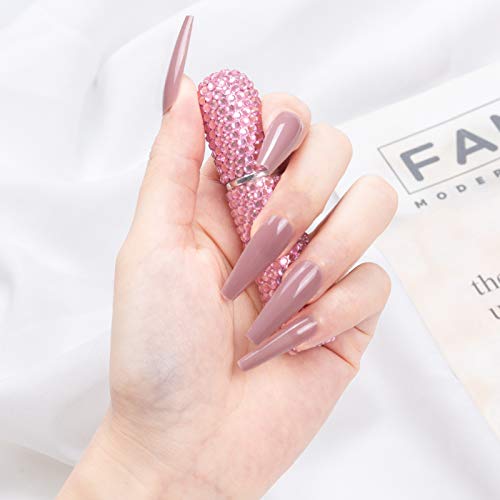 48 Piezas de Uñas Postizas de Extra Largo, Uñas en Forma de Bailarina Uñas Artificiales para Mujeres Niñas (Negro, Desnudo)