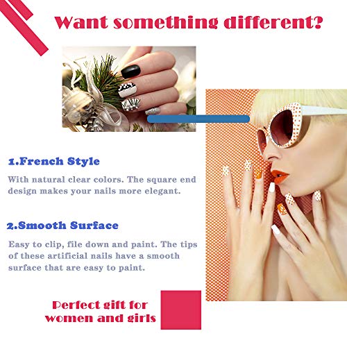 500 piezas de uñas postizas naturales, uñas postizas, estilo acrílico francés, uñas artificiales artificiales con cortador de uñas, lima y pegamento para mujeres y niñas
