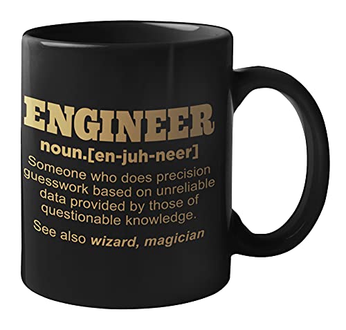 6TN Taza divertida con diseño de ingeniero – Taza negra – Idea de regalo de definición de diccionario