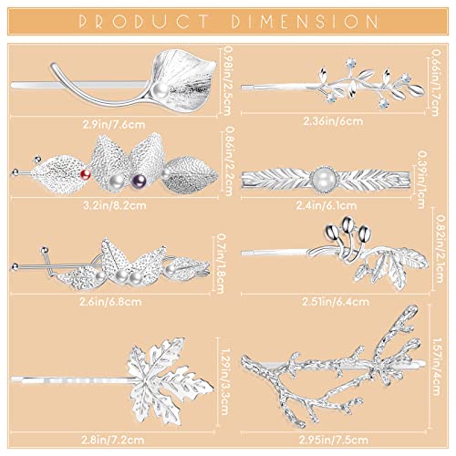 8 Piezas de Horquillas de Pelo de Metal Clips de Pelo Pinzas para Pelo Vintage Adornos Accesorios de Cabello en Forma de Hoja de Color Plateado para Mujer Niña Fiesta Boda