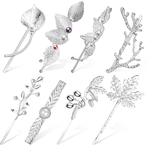 8 Piezas de Horquillas de Pelo de Metal Clips de Pelo Pinzas para Pelo Vintage Adornos Accesorios de Cabello en Forma de Hoja de Color Plateado para Mujer Niña Fiesta Boda