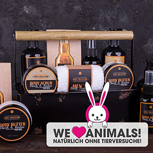 accentra Set De Regalo Para Baño Y Ducha Colección Para Hombre En Cesta De Metal Con Asa De Transporte, Set De Regalo De 7 Piezas Para Hombre/gente, Brown/black